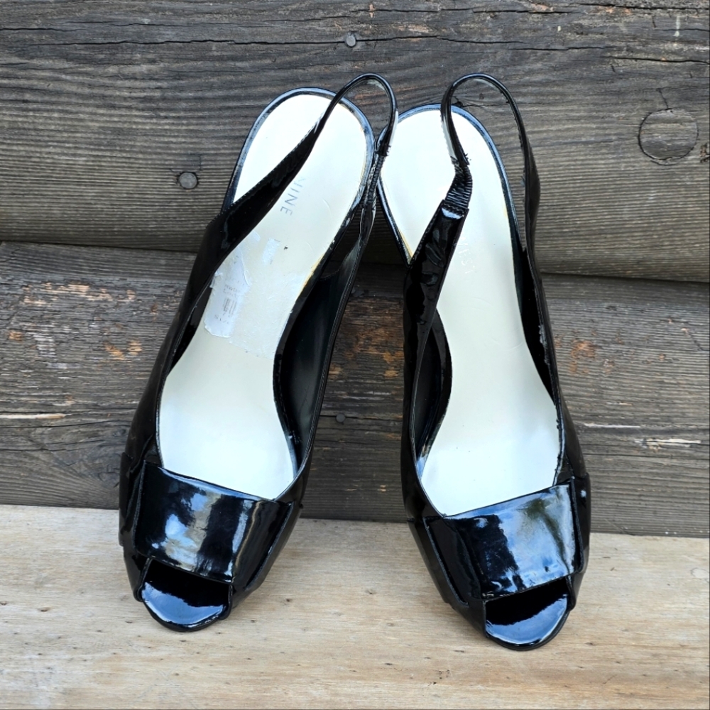 Nine West Patent Leather Black Open-Toe Slingback Heels - Picture 7 of 16